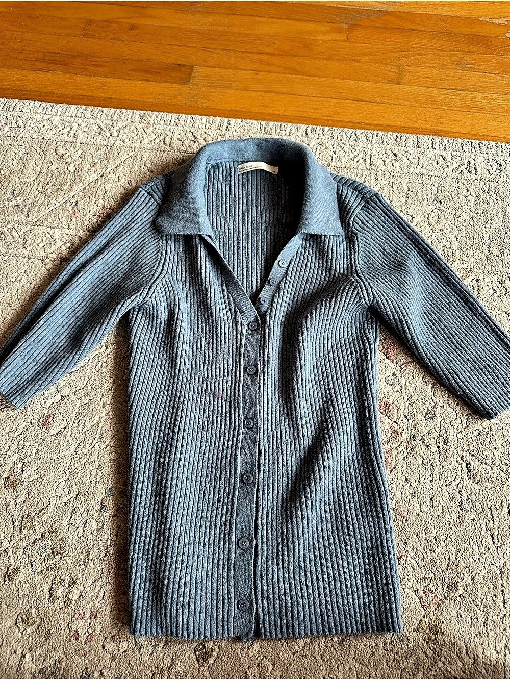 Oak + Fort Button Up Cardigan Ribbed Blue Medium